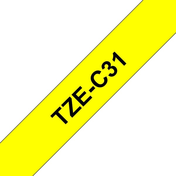 Brother TZe-C31 - Svart på fluorescerende gult - Rull (1,2 cm x 5 m) 1 kassett(er) laminert teip - for Brother PT-D210, D600, H110; P-Touch PT-1005...