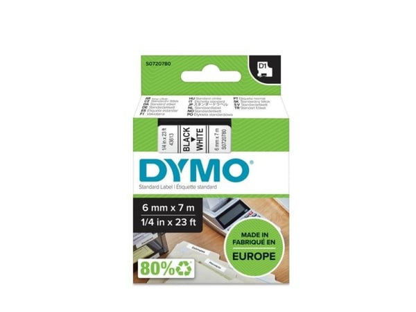 DYMO D1 - Polyester - selv-adhesiv - svart på hvitt - Rull (0,6 cm x 7 m) 1 kassett(er) merketape - for LabelMANAGER 100, 160, 210, 220, 260, 280, ...