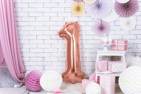 PartyDeco FB1M-1-019R, Leksaksballong, Folie, Rose Gold, Födelsedag, Siffra, Pojke/flicka
