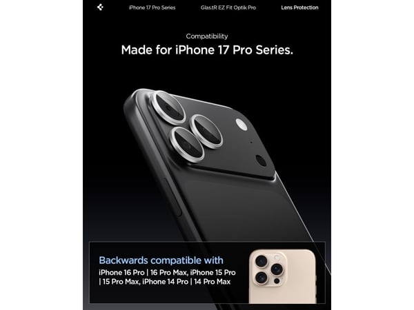 Spigen Optik Pro EZ Fit, Apple, iPhone 17 Pro, Fallsikker, Ripebestandig, Sølv, 2 stykker