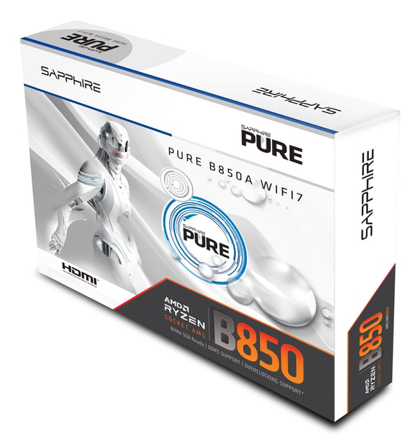 Sapphire PURE B850A -emolevy, WIFI7, B850, AM5, ATX