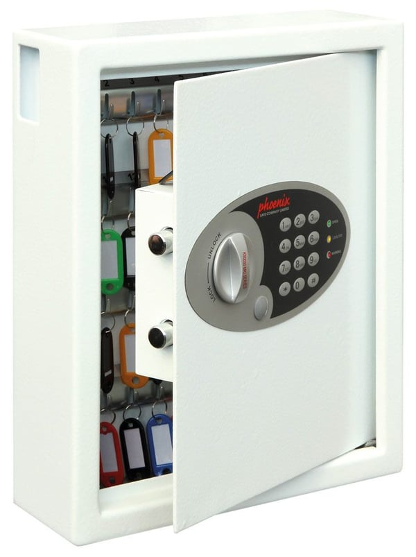 Phoenix Safe Co. Cygnus KS0032E, Metalli, Valkoinen, 48 koukku(a), Elektroninen, 7,5 L, 300 x 100 x 360 mm