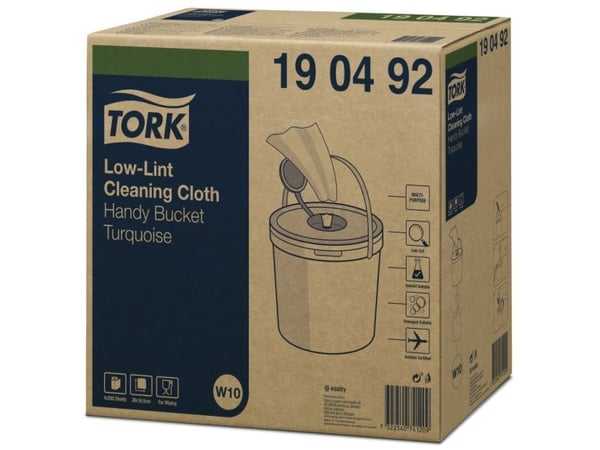Aftørringsklud Tork Sensitiv W10 Cleaning turkis i spand med 200 ark - (4 spande pr. karton)