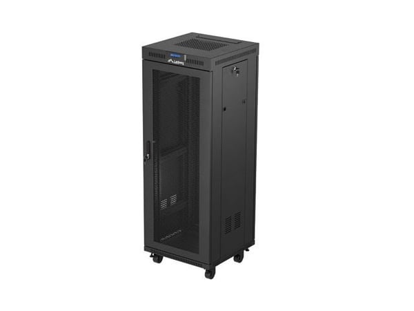 Lanberg FF01 series - Rack skåp - 600 x 600, platt paket, med nät dörr, LCD - med LCD-skärm, termostat, 2 kylfläktar - fristående, golvstående - sv...