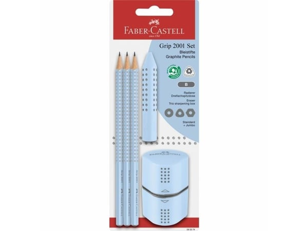 Faber-Castell 580074, B, Ljusblå, Triangulär, Blåsa, 3 styck, PVC