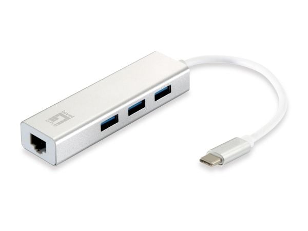LevelOne USB-0504 - Hubb - 3 x SuperSpeed USB 3.0 + 1 x 10/100/1000 - skrivbordsmodell