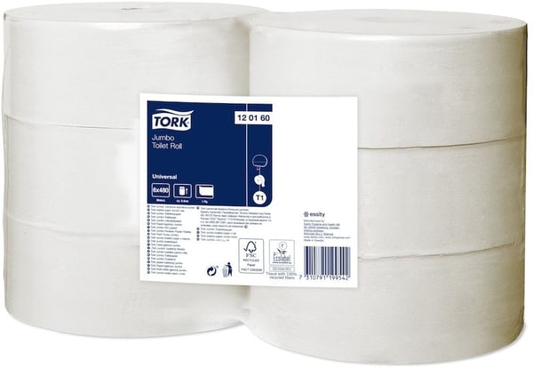 Toalettpapper Tork T1 Universal Jumbo, 480 m, 1-lagigt (kartong med 6 rullar)