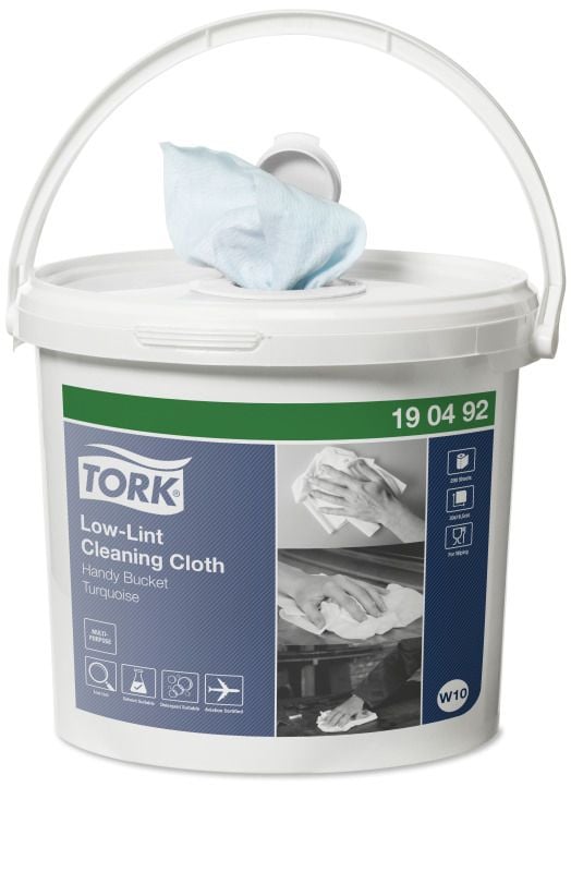 Aftørringsklud Tork Sensitiv W10 Cleaning turkis i spand med 200 ark - (4 spande pr. karton)
