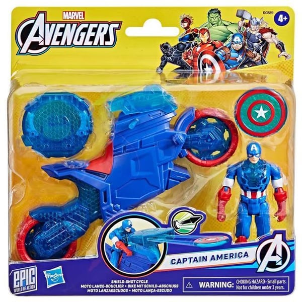 Marvel Avengers Epic World of Action Captain America Shield-Shot Cycle, moottoripyörä, 4 vuosi/vuosia, Muovi, Sininen, Punainen