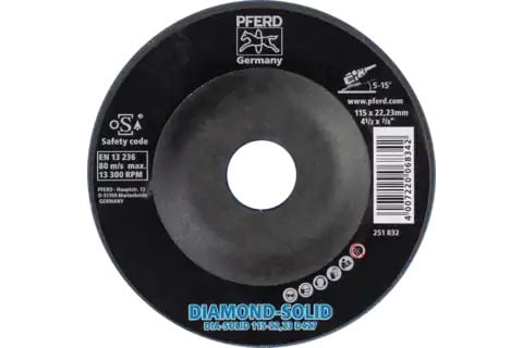 PFERD CC-GRIND-SOLID-DIAMOND 115-22,23 D 427, Teräs, valurauta, värimetalli, muovi, PFERD, 2,22 cm, 11,5 cm, 13300 rpm, 1 kpl