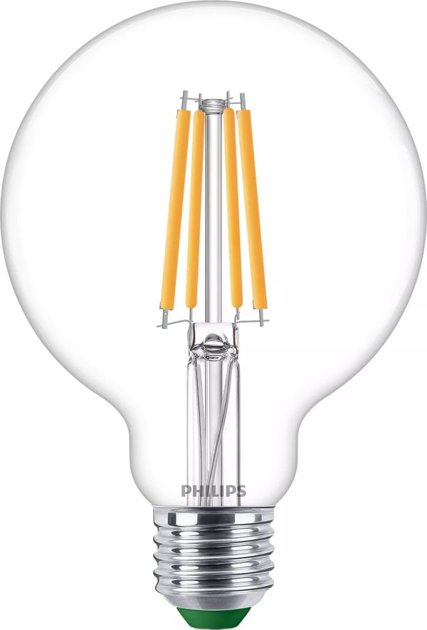 Philips - LED-glödlampa med filament - form: G95 - klar finish - E27 - 4 W (motsvarande 60 W) - klass A - varmt vitt ljus - 2700 K