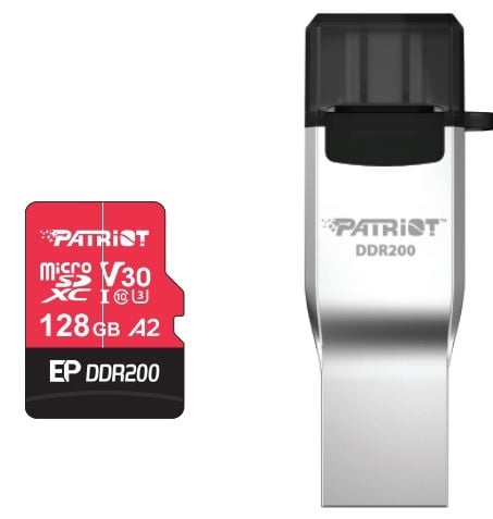 Patriot EP Series - Flashminnekort (microSDXC til SD-adapter inkludert) - 128 GB - Video Class V30 / UHS-I U3 / Class10 - microSDXC UHS-I - med USB...