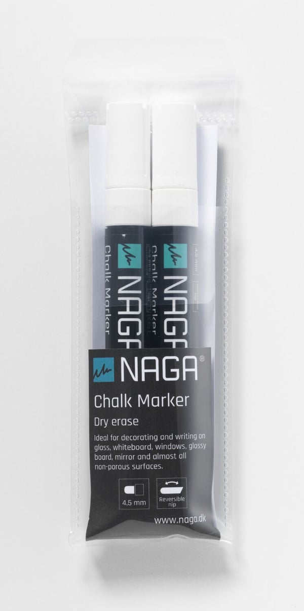 Chalkmarker NAGA hvid 4,5 mm - til glastavler - (2 stk.)