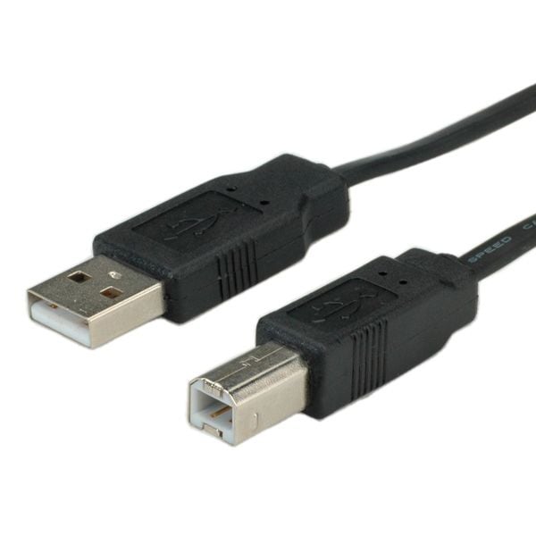 ROLINE 1.8m USB2.0-A/USB2.0-B, 1,8 m, USB A, USB B, USB 2.0, Hane/Hona, Svart