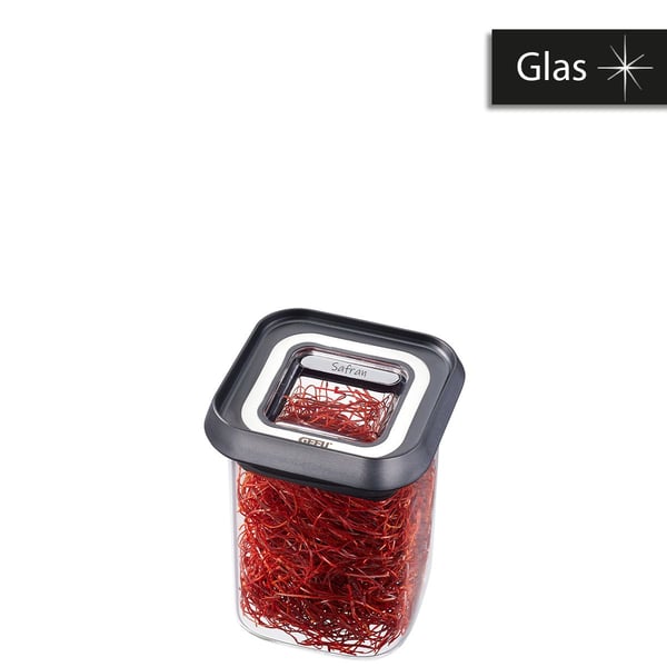 GEFU PANTRY mini, Säilö, Suorakulmainen, 0,18 L, musta, Läpinäkyvä, Borosilikaattilasi, Muovi, Silikoni, Ruostumaton teräs, 70 mm