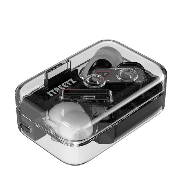 Streetz Gjennomsiktige True Wireless Earbuds med Dual Mic ENC, Trådløs, Samtaler/musikk, 20 - 20000 Hz, 47 g, Hodesett, Svart