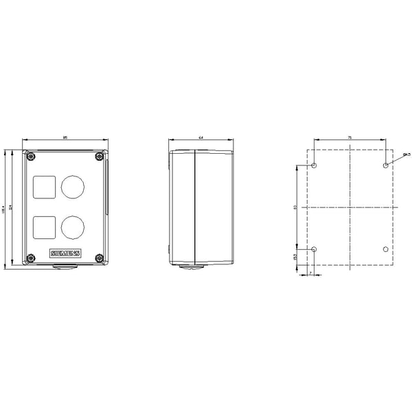 Siemens 3SU1852-0AA00-0AB1 Tyhjä kotelo 2 asennuspistettä, Maahan kiinnittämistä varten (L x S x K) 118,4 x 85 x 64 mm Harmaa 1 kpl
