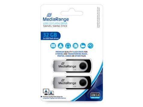 MediaRange MR911-2, 32 GB, USB A-tyyppi, 2.0, 17 MB/s, Taittuva, Musta, Hopea