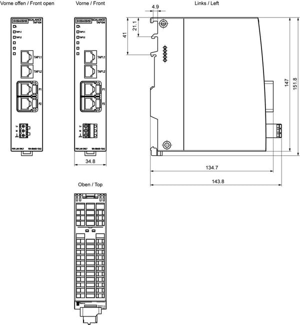 Siemens 6GK5104-0BA00-1SA2, IP20, 152 mm, 80 mm, 125 mm, 147 mm, 240 g
