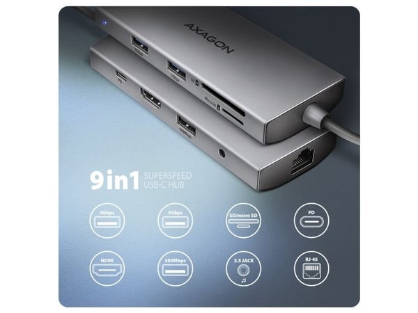 AXAGON HMC-8HLSA - Dokkingstasjon - for bærbar, smarttelefon, skrivebord - USB-C 3.2 Gen 2 / USB4 / Thunderbolt 3 / Thunderbolt 4 - HDMI - 1GbE