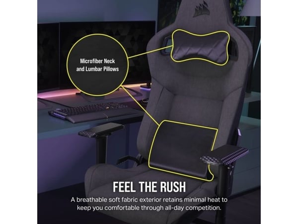 Corsair T3 Rush CF-9010057-WW gamingstol, sits i nät, ryggstöd i nät, svart