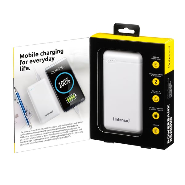 Intenso XS20000 - Powerbank - 20000 mAh - 3,1 A - 2 lähtöliitäntää (USB, USB-C) - valkoinen - valkoinen