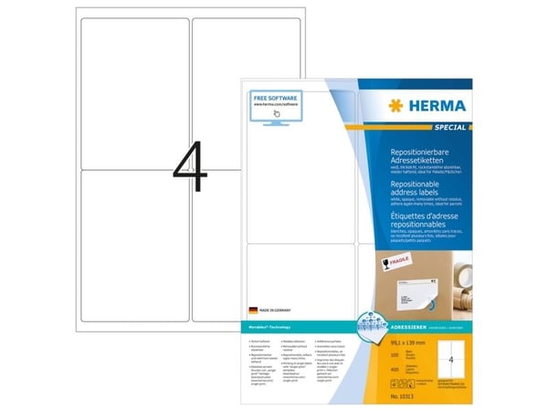 HERMA 10313, Valkoinen, Paperi, Laser/Inkjet, Matta, Irroitettava, Pyöristetty suorakulmio