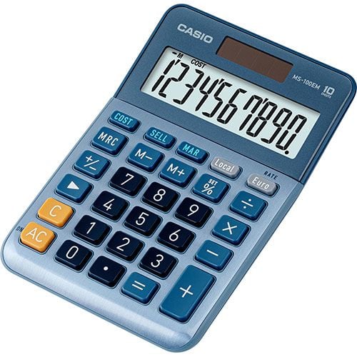 Casio MS-100EM, Työpöytä, Näyttölaskin, 10 lukua, Akku, Monivärinen