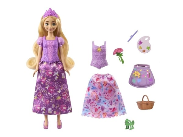 Disney Princess 2-in-1 Stories -Tähkäpää-nukke, 2 paikalleen napsautettavaa yläosaa, 2 hametta ja 9 tarviketta, Muotinukke, Naaras, 3 vuosi/vuosia,...