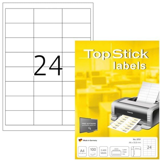 Etiketter TopStick 66x33,8 mm hvid - (100 ark x 24 stk.)