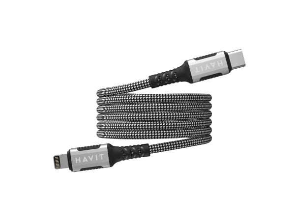 Havit 6939119077563, 1 m, Lightning, USB C, Sort, Sølv, 4 mm, China