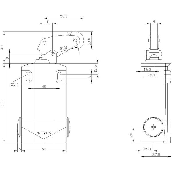 Siemens 3SE5162-0CF01 Pysäytyskosketin 6 A Kulmapyörätanko, metallitanko, muovirulla IP66, IP67 1 kpl 1 kpl