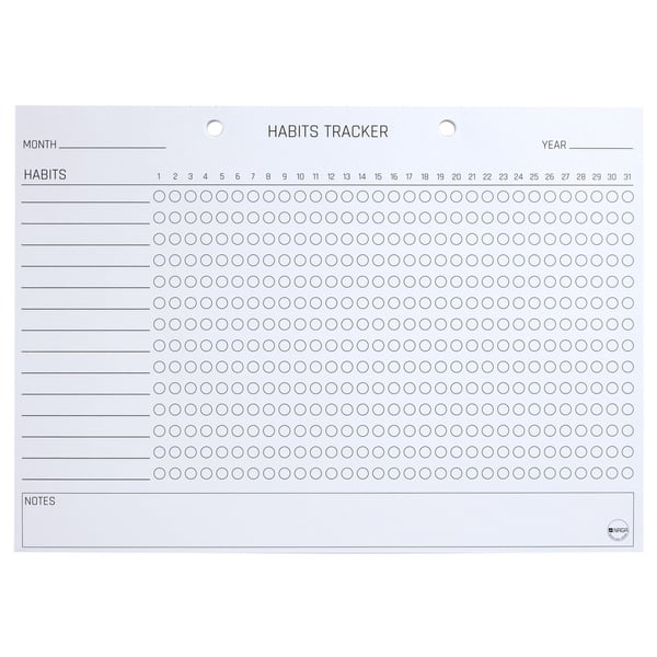 Planlægningsblok, A4 Habits tracker, engelsk, med 52 ark