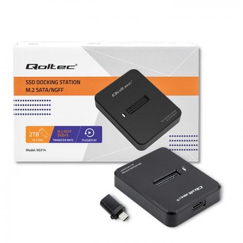 Qoltec - SSD-dokkestasjon - brønner: 1 - M.2 - M.2 Card (SATA) - USB 3.1 (Gen 1) - svart