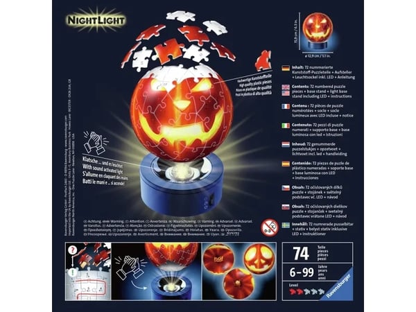 Ravensburger Gresskar 3D-puslespillball med nattlys, 72 stk.