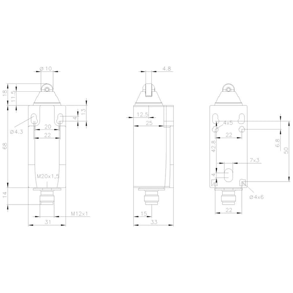 Siemens 3SE52340HD031AC4 3SE5234-0HD03-1AC4 Asentokytkin 4 A Rullatyöntö, muovirulla IP65 1 kpl, muovi, IP65, 43 mm, 49 mm, 127 mm, 88 g