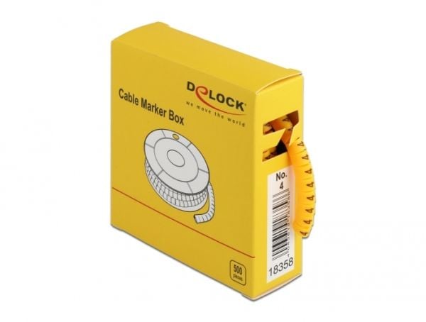 Delock Cable Marker Box, No. 4 - Johdon/kaapelin merkitsimet (esipainettu) - keltainen (500 kpl)