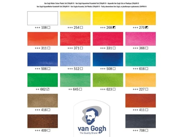 Van Gogh akvarell plastetui | 18 halvkopper + 2 rør