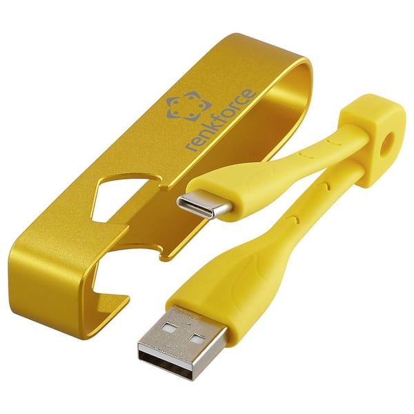 Renkforce RF-6721080, 0,15 m, USB A, USB C, USB 2.0, 0,48 Gbit/s, Gul