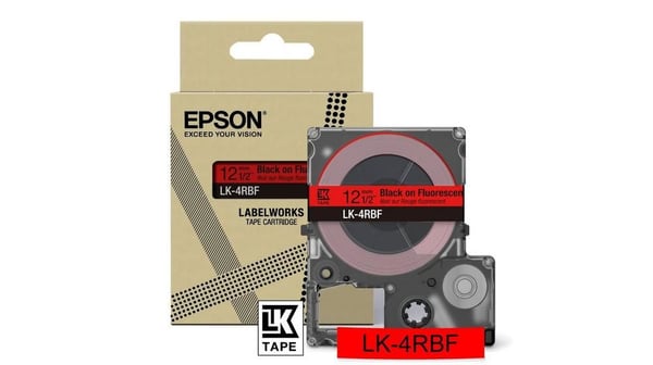 Epson LabelWorks LK-4RBF - Svart på fluorescerende rødt - Rull (1,2 cm x 5 m) 1 kassett(er) hengeboks - tapepatron