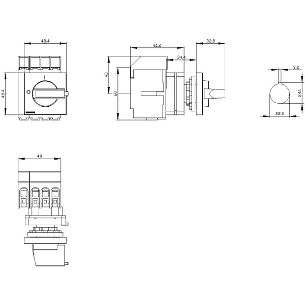Siemens lastbryter, rød, gul, 4-polet, 16 mm², 25 A, 690 V/AC, 3LD31500TL13, 4P, IP65, 60 mm, 68 mm, 79 mm, 110 mm