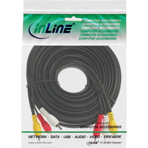 InLine 89996, 2 m, 3 x RCA, musta, kultainen, uros/uros liitin