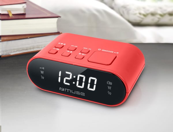 Muse M-10 RED, Digital vekkerklokke, Oval, Rød, 87,5 - 108 MHz, Radio/lydsignal, Knapper