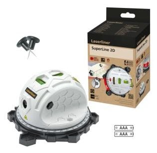 Laserliner SuperLine 2D, 1 mm/m, 635 nm (< 1 mW), Linjelaser, Svart, Vit, 4 h, LR44