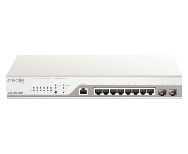D-Link Nuclias Cloud-Managed DBS-2000-10MP - Switch - 8 x 10/100/1000 (PoE+) + 2 x Gigabit SFP - PoE+ (130 W)