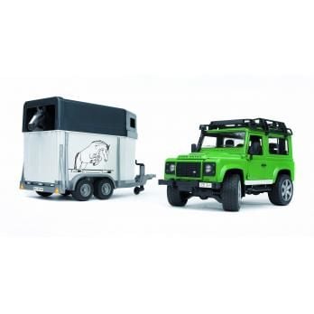 Bruder Land Rover Defender Station Wagon with horse trailer and horse toy