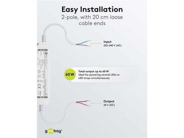 Goobay 74769, Elektroninen valaistusmuuntaja, Valkoinen, IP67, -20 - 45 °C, 60 W, 220 - 240 V