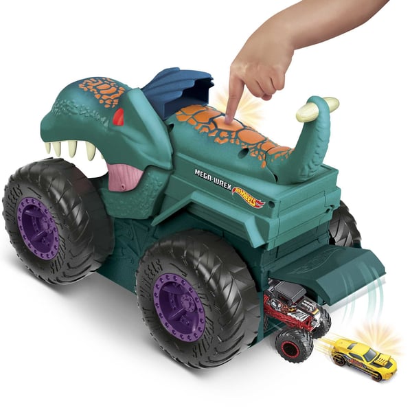 Hot Wheels Monster Trucks Car Chompin’ Mega Wrex-kjøretøy, for barn fra 3 år og oppover, Monstertruck og banesett, 4 år, AA, Plast, Metall, Flerfarget