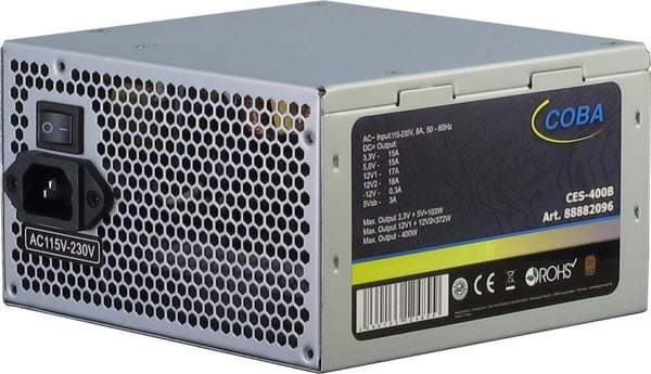 Inter-Tech Coba CES-400B 80+, 400 W, 115 - 230 V, 50 - 60 Hz, 5 A, +3.3V,-5Vsb,+12V1,-12V,+12V2,+5V, Aktiivinen