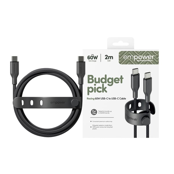 empower by PanzerGlass Racing 60W USB-C to USB-C Kabel | USB 2.0 | 2M | Weltall Schwarz